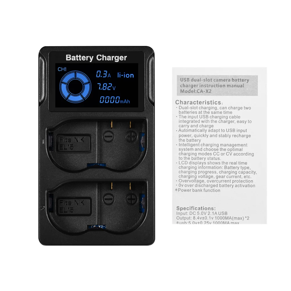Портативный двойной слот USB камера зарядное устройство с ЖК дисплеем Быстрая