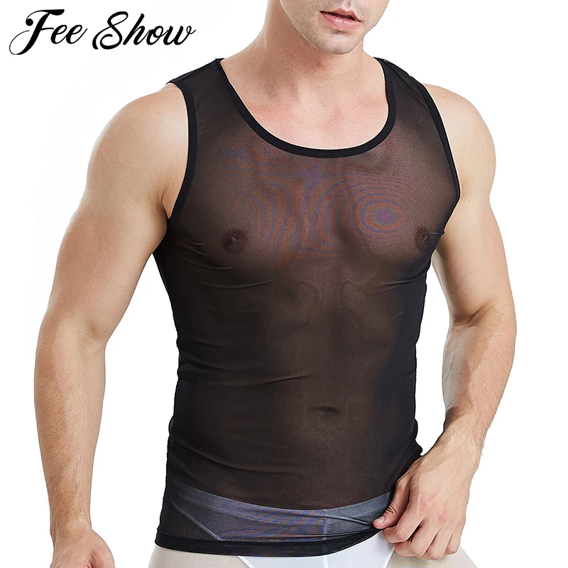 Сексуальная мужская Прозрачная майка без рукавов дышащая Мужская сетка|Майки| |