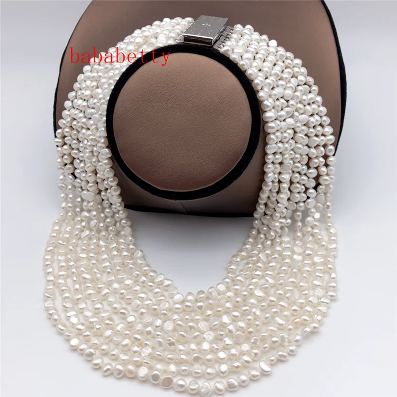 Ожерелье из пресноводного жемчуга в стиле барокко 9 нитей 6 7 мм|pearl nacklace|pearl sideways