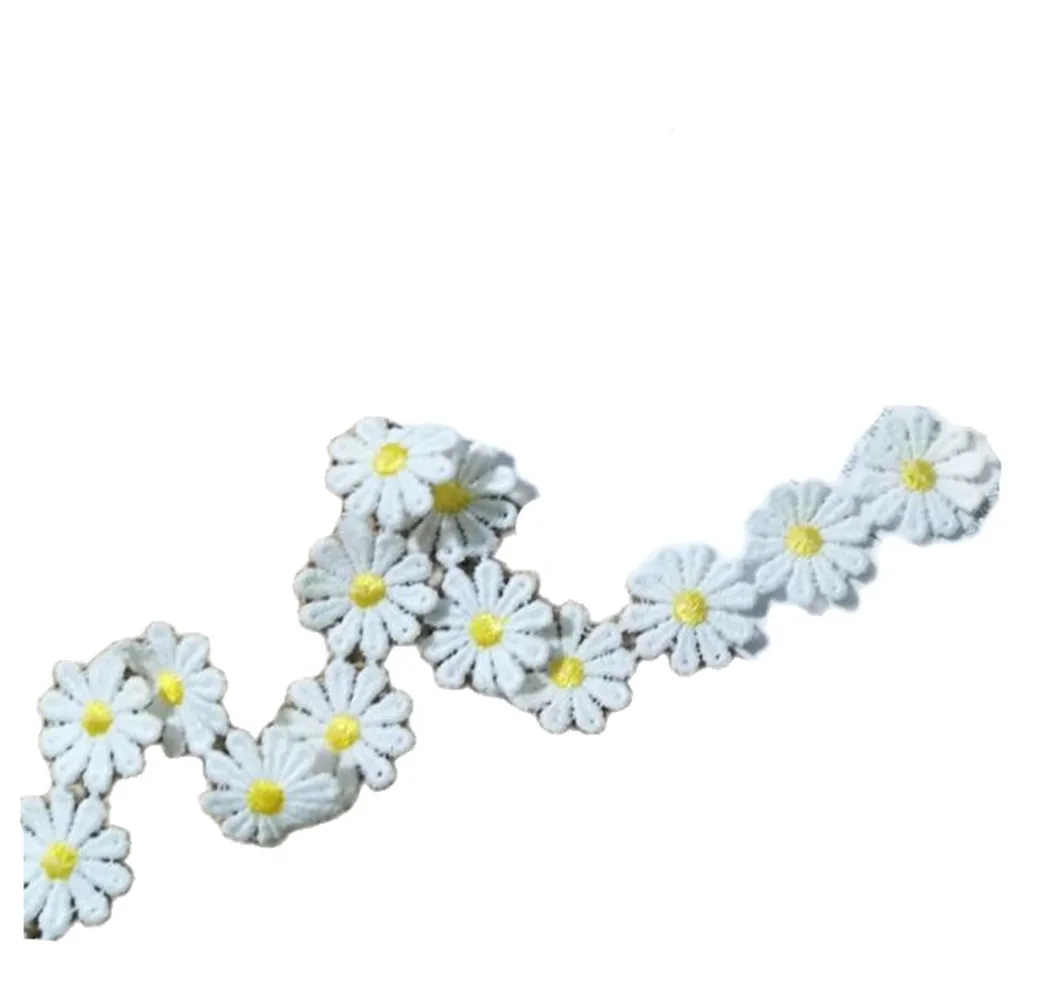 Кружевная лента с вышивкой 1 размер цветочные маргаритки кружево хлопок гипюр 2 5