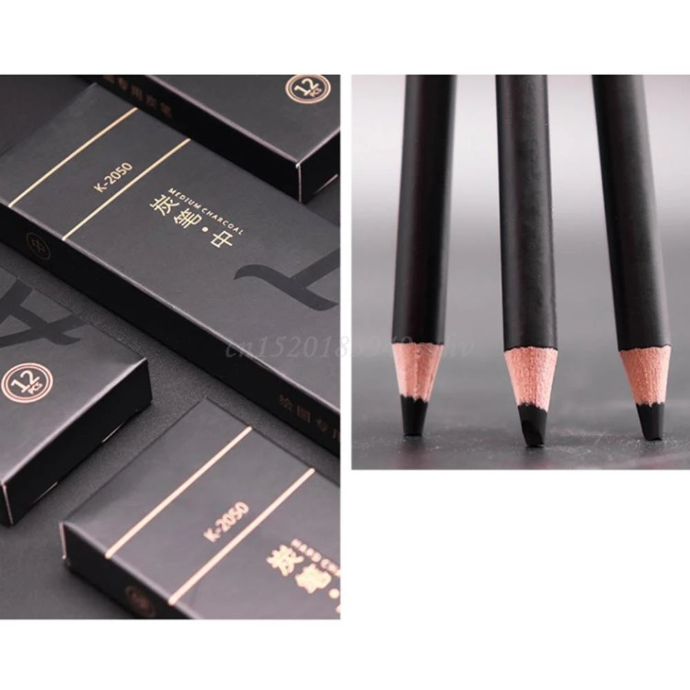 

12pcs Soft Medium Hard Black Sketch Charcoal Pencil for Sketching Drawing Paint