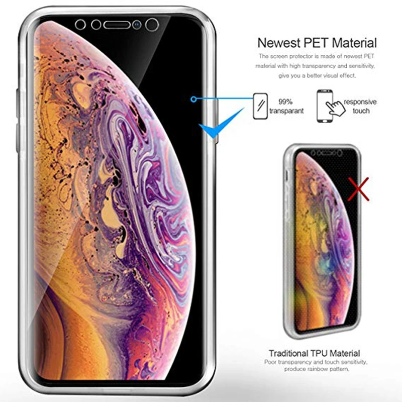 Прозрачный мягкий чехол с полным покрытием 360 градусов для iphone X XR XS 11 Pro MAX 6 7 6s 8 Plus