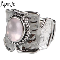 apinje vintage 925 sterling silver open ring for women stone pink crystal fashion ring jewelry