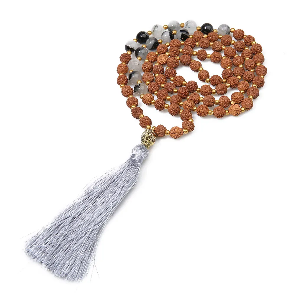

Fashion Long Necklace Tassel Natural Stone Rudraksha Beaded Necklaces & Pendants Buddha Head Meditation Prayer Charm Jewelry