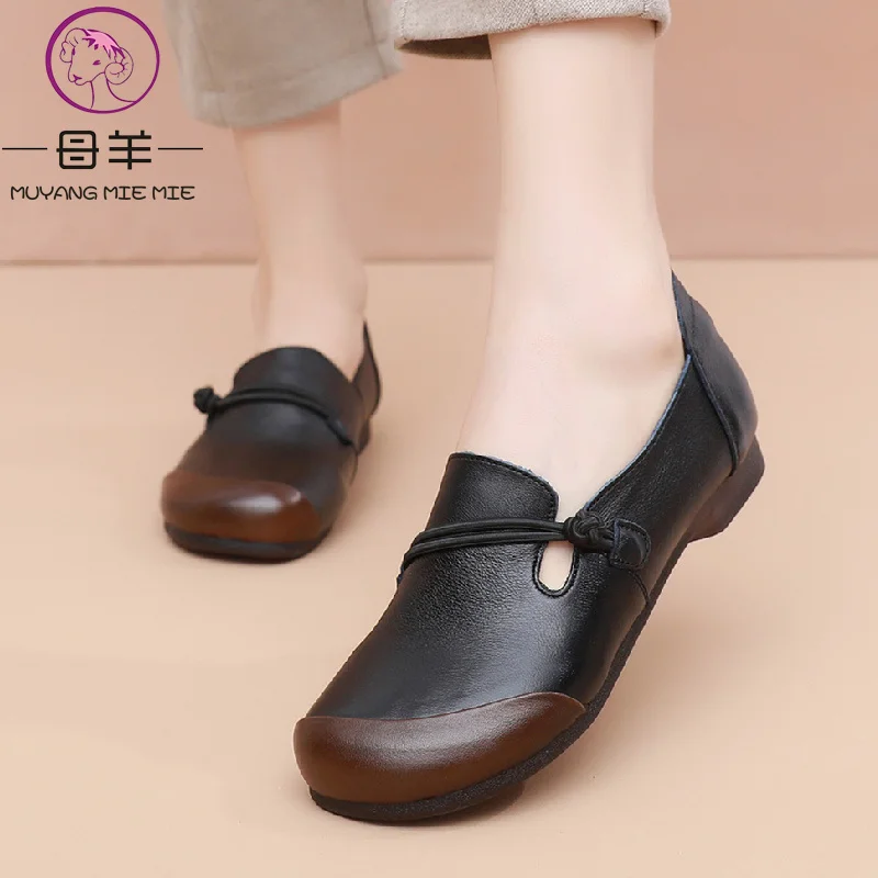 

MUYANG Women Flats Shoes Genuine Leather Flat Shoes Women 2021 Fashion Comfortable Loafers Ladies Shoes Plus Size 35 - 41