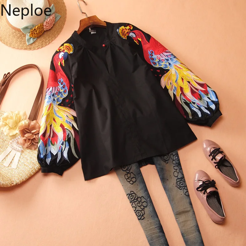 Neploe женские блузки с тяжелой вышивкой осень 2019 шикарные Блузы v образным вырезом
