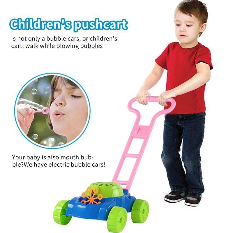 

Hand Push Bubble Car Bubble Lawn Mower Outdoor Walker Push Toy Children Portable Interactive Present For Children Kids Toy