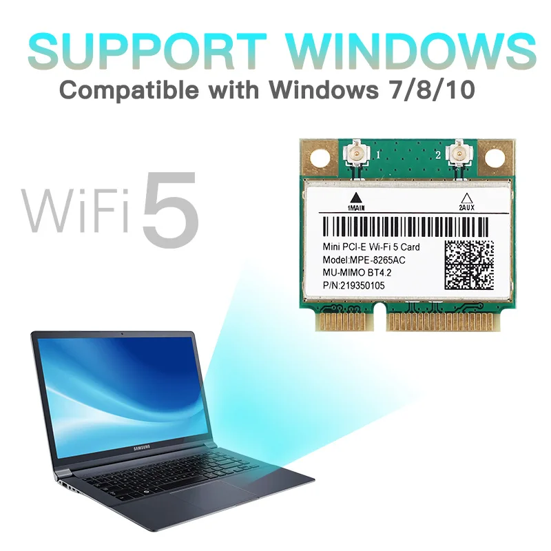 Dual Band 1200Mbps Intel 8265HMW Mini PCI-E Wifi Card 802.11ac Bluetooth 4.2 Wireless Adapter 2.4G/5GHz Antenna Better 7260HMW | Компьютеры