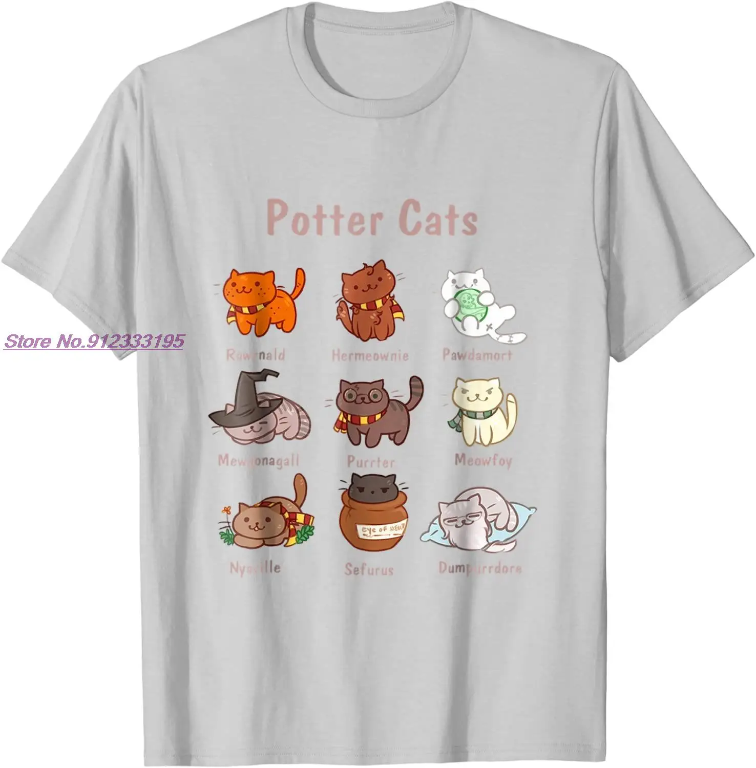 Potter Cats t-shirt, Funny Gifts For Cat Lovers Tshirt Man Funny Slim Fit Tops Shirts Cotton T Shirt Fashionable