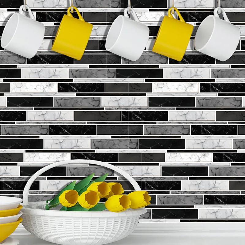 

Self Adhesive Tiles 3D Wall Decals DIY Kitchen Bathroom Home Decoration Vinyl Striped Tiles