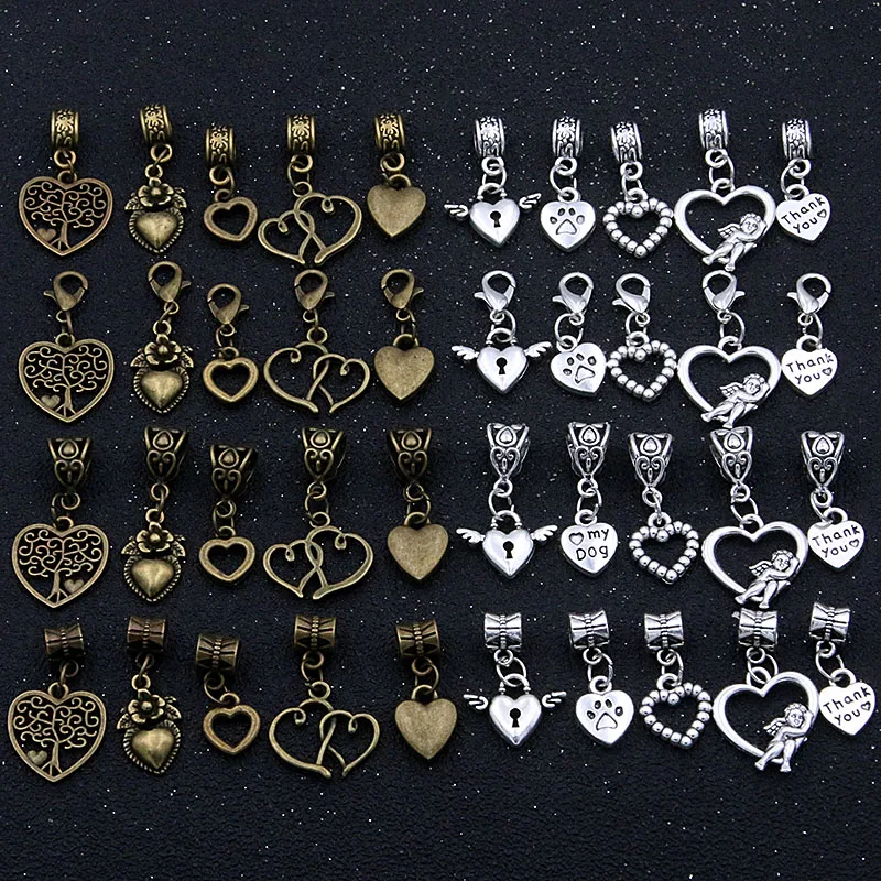 

Mix 10pcs 4 Styles 2 Color Charm Heart Pendants Beads Make Up Handmade Fit For Women Metal DIY Jewelry Making