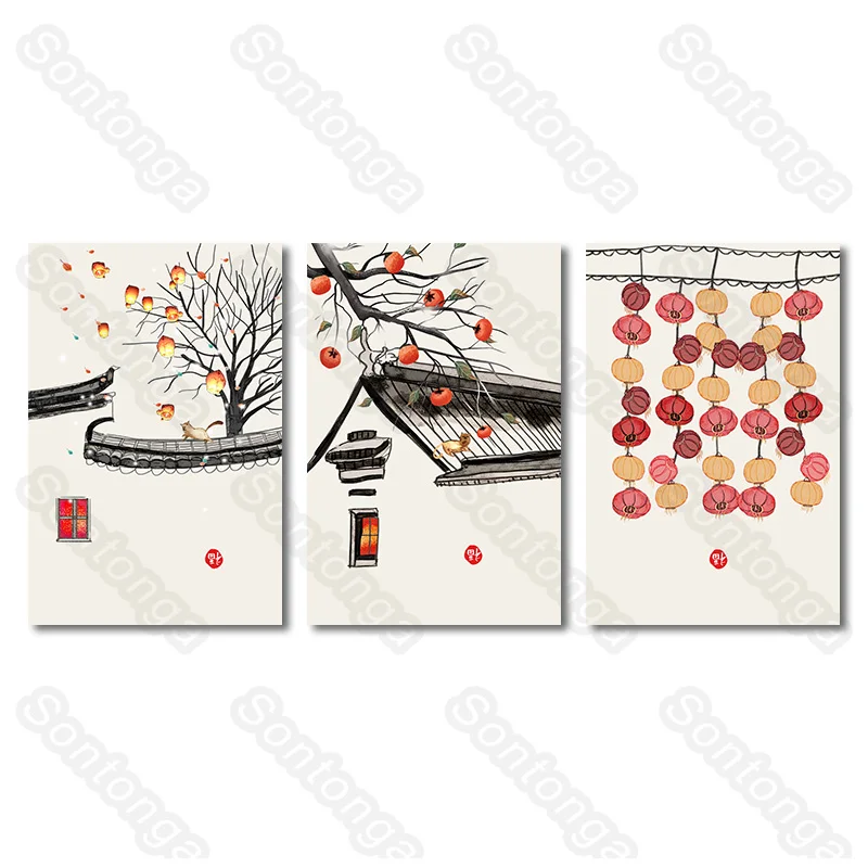 

Wall Art Poster Living Room Decoration Background Wall Chinese Style Wall Sticker Room Bedroom Wall Layout Ancient Style