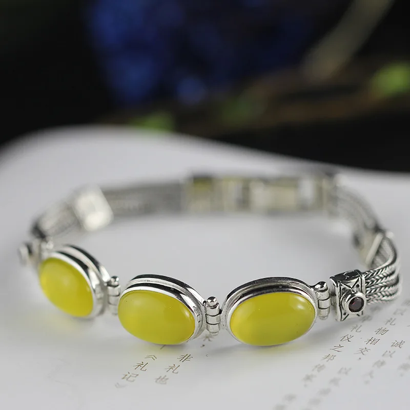 Настоящий чистый 925 пробы Серебряный женский браслет с натуральным цитриновый