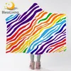BlessLiving Striped Hooded Blanket for Adults Zebra Microfiber Blanket Hoodie Rainbow Colorful Wearable Blanket Trendy Bedding 1