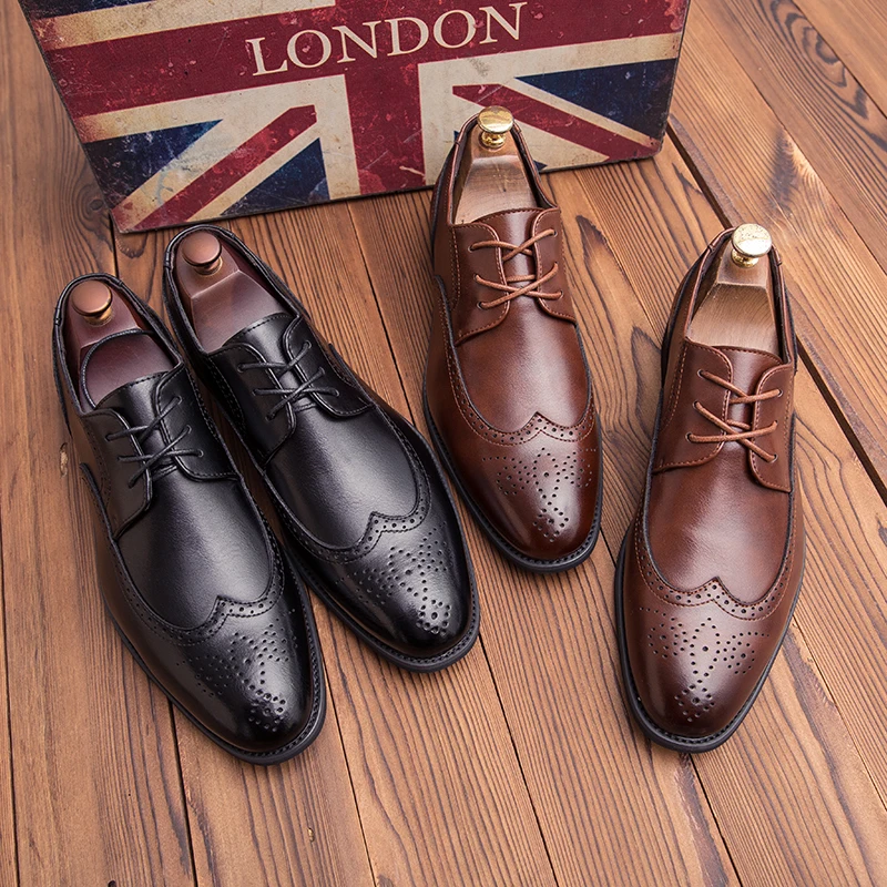 Броги в ретро-стиле мужские Классические деловые кожаные туфли классические