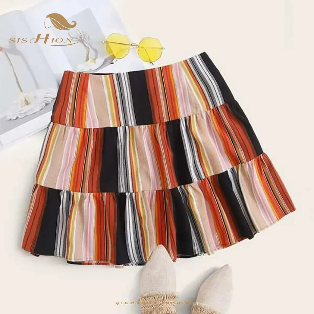 

SISHION 2022 New High Waist Short Plaid Skirt VD1962 Casual Sweet Patchwork A Line pleated Skirts Retro Mujer Falads