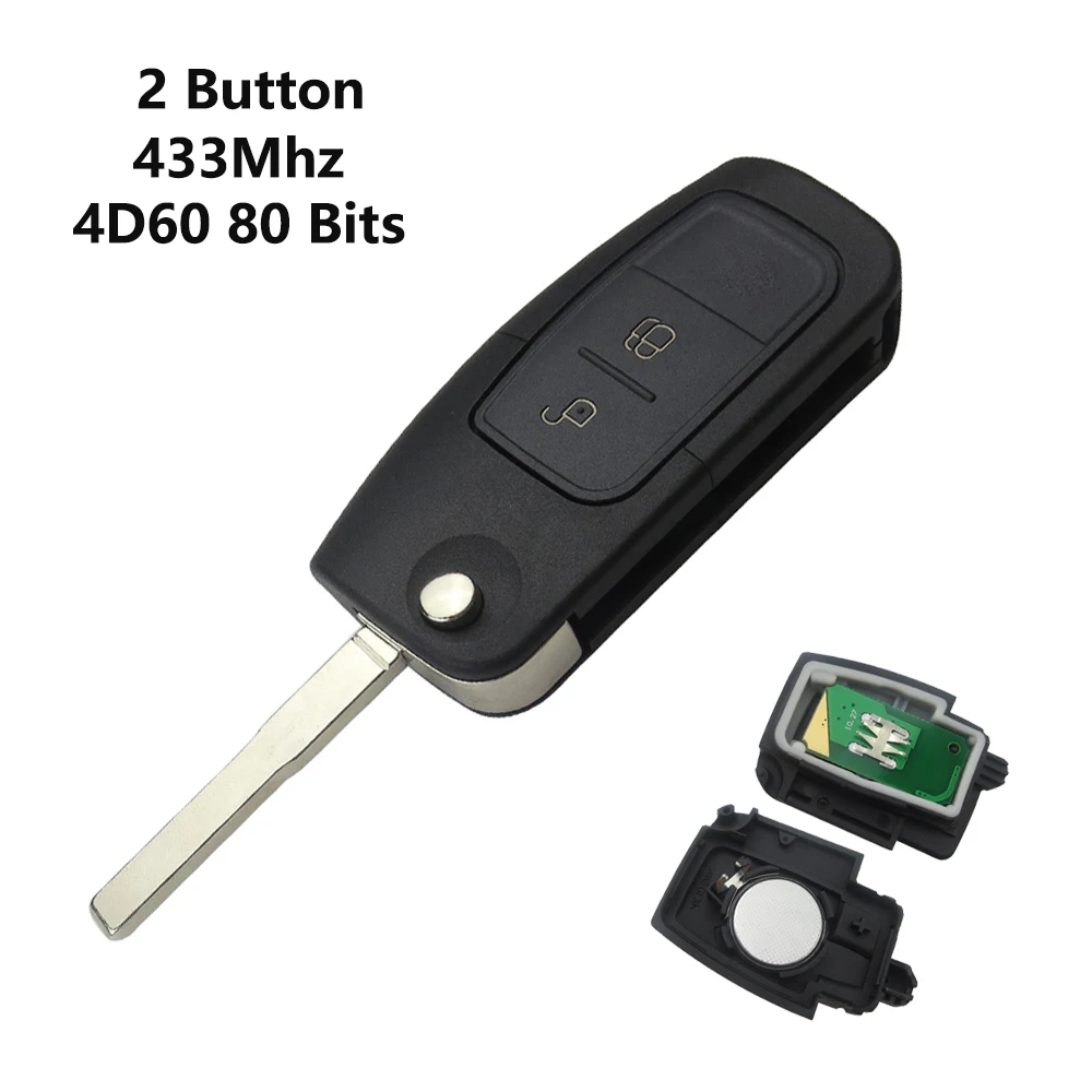 4D60 80 Bits OkeyTech для Ford Focus Mk2 Fiesta Ranger Kuga откидной Складной Дистанционный Автомобильный ключ 433 МГц 4D60 4D63 40 80 бит чип HU101 лезвие 2 кнопки - Цвет: 4D60 80 Bits