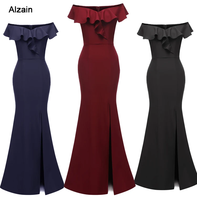 Женское вечернее платье русалка длинное с открытыми плечами и воротником в виде