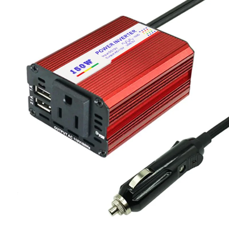 

150W Car Power Inverter DC 12V to 110V AC Car Converter with 3.1A Dual USB Car Adapter-red