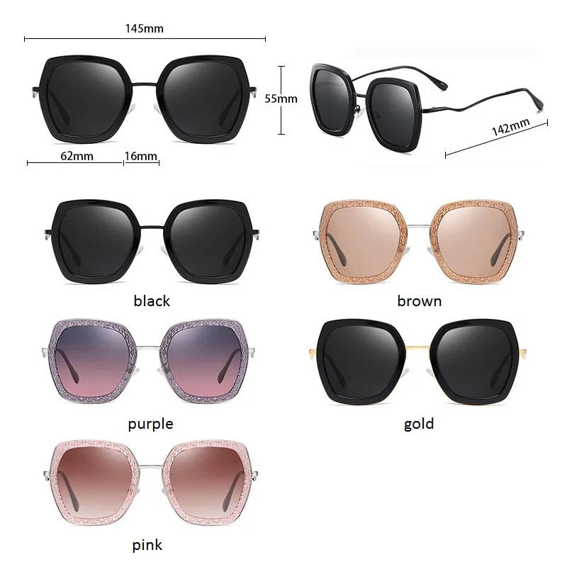 

Polarized Women Square Sunglasses High Quality Fashion Gradient Sexy Sun Glasses For lady UV400 Big Frame Female Oculos De Sol