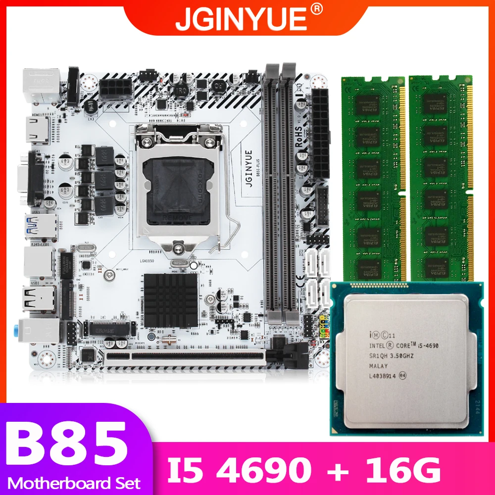 Günstig JGINYUE B85 Motherboard LGA 1150 Set Kit Mit Intel I5 4690 Prozessor Und DDR3 16GB 2*8G Desktop Speicher Mainboard B85I-PLUS