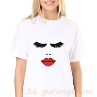 woman red lip eyelash 3d print graphic t shirt women short sleeve o neck loose tshirt 2020 summer fashion women tee shirt tops
