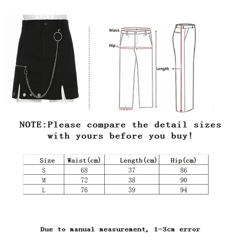 

Vangull Vintage Zipper Up High Waist Harajuku Bust Metal Chain Black Solid A-line Mini Skirt Street wear Female Party Outfits