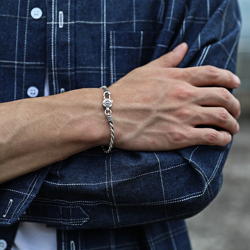 Браслет из серебра 925 пробы с сутрой шести слов для мужчин и женщин|Гибкие жесткие