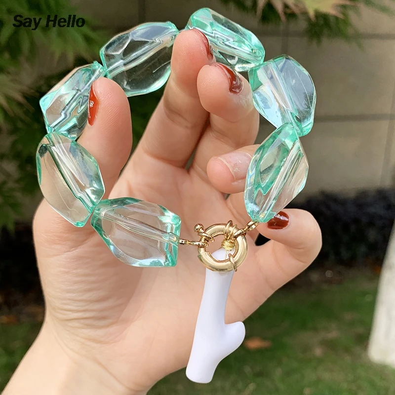 SAY HELLO ручная работа неправильной формы акриловые зеленые браслеты из бисера для