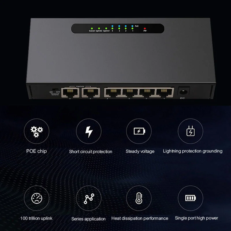 Diewu 6 Порты и разъёмы Poe коммутатор Gigabit Ethernet сетевой коммутатор Gigabit 4-Порты и разъёмы 10/100 Мбит/с 802.3At/Af Poe+ 2-Порты и разъёмы 10/100 Мбит/с коммутатор питания через Ethernet