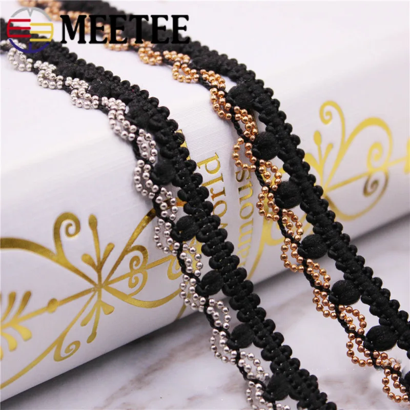 

5/10Yards Meetee 12mm Chain Black Ribbon Lace Fabric Metal Trim for Collar Lace Apparel Wedding Dress Handmade Craft Accessories