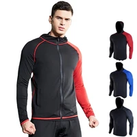 quick dry fit mens training sportswear jackets patchwork with hat gym fitness compression sport jogging sports wear clothes