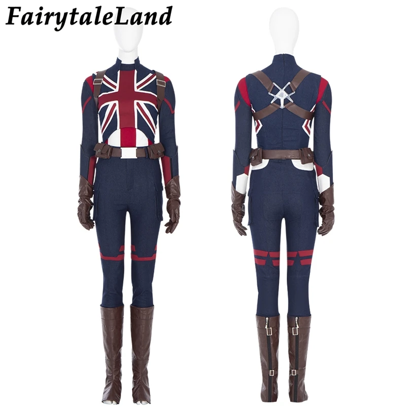 What If Cosplay Superheroine Costume Captain Carter Battle Outfit Halloween Carnival Clothing Full  Sets With Shoe Covers