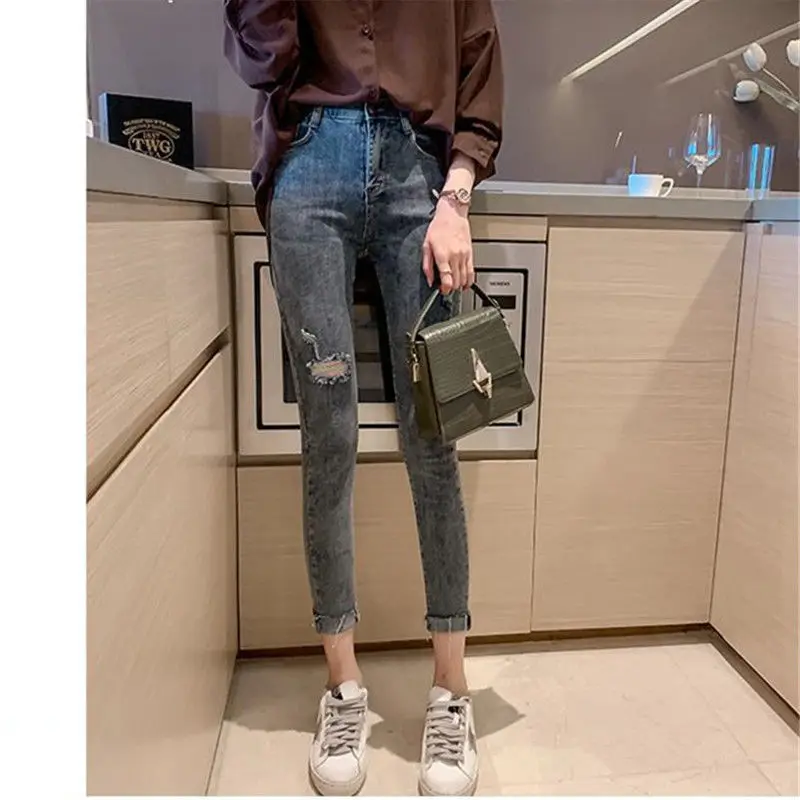 

Woman Jeans Pants Autumn Winter High Waist Tappered Pencil Pants