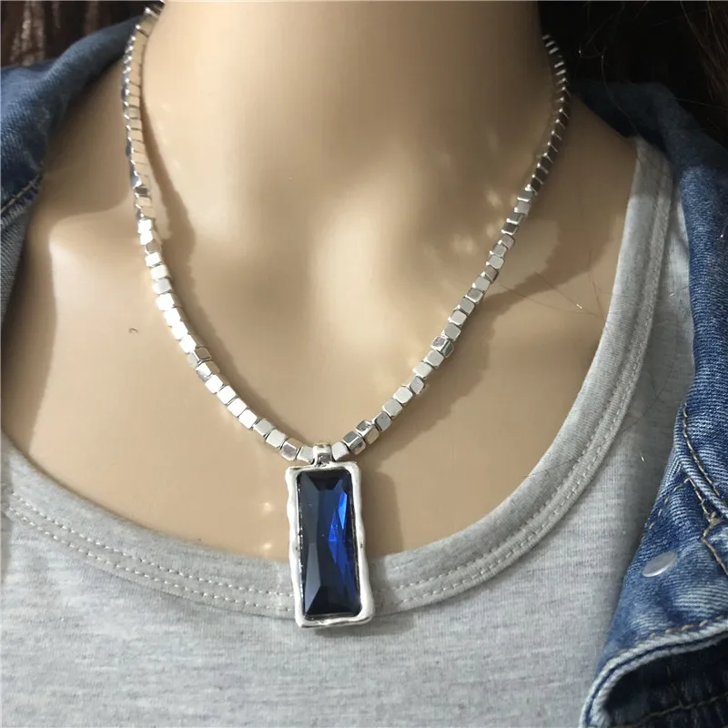 

Anslow Fashion Wholesale Bijoux Crystal Pendant Handmade DIY Zinc Alloy Square Beads Women's Necklace 45cm Length LOW0049AN