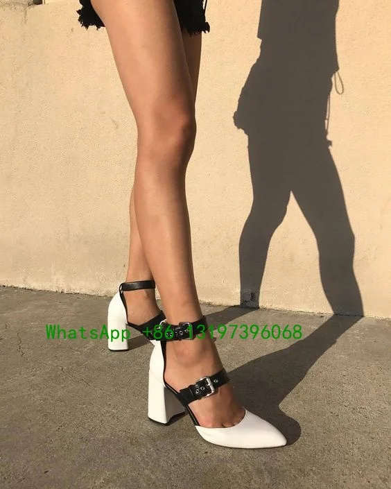 

Женские туфли с острым носком, Туфли Мэри Джейн на Высоком толстом квадратном каблуке, с металлической пряжкой, повседневные туфли с металл...