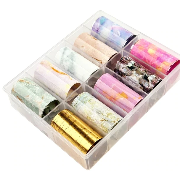 

(201)1 Box 4x100 Marbling Nail Art Transfer Foil Set (10 Designs Per Box) Bright Coloured Marbling Nail Art Transfer Foil Set