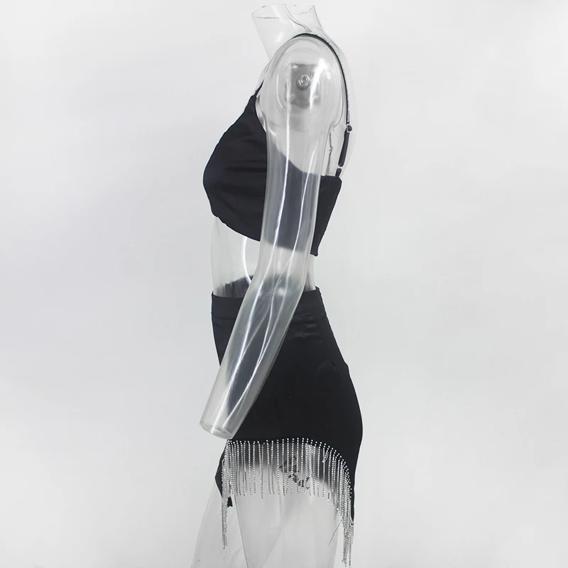 Thereadict ночной клуб наряды бриллианты кисточкой цепи сексуальный женский комплект 2 шт. фестиваль из двух частей комплект топы и юбка летний комплект