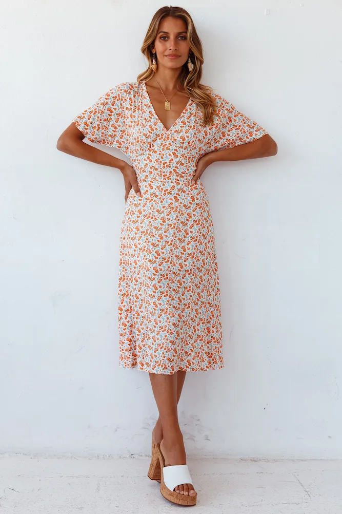 

Summer Dress 2021 Spring/Summer Floral dressShort Sleeve V-neck Midi Dress Women Women Clothing Boho clothing