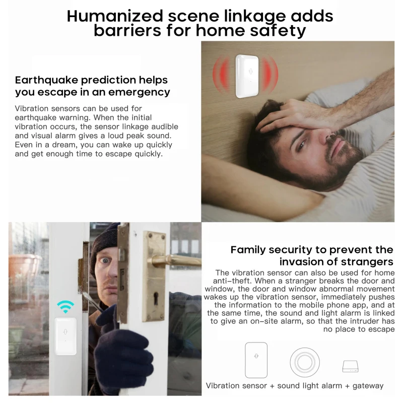 tuya zigbee home smart anti theft adjustable vibration sensor pc mobile phone remote control earthquake warning home accessories free global shipping