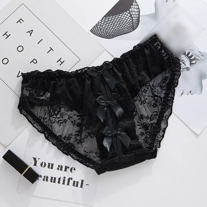 

Women's Underwear Sexy Lace Hollowing After Crossing Bow Knots Low Waist Seamless Hip Wrap Panties