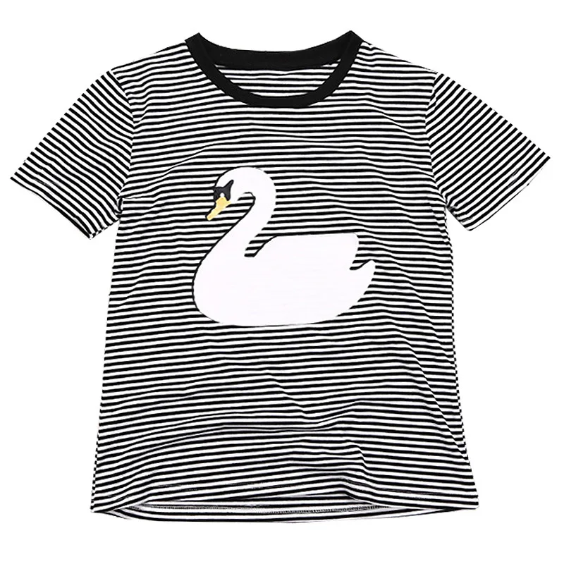 

Family Matching Outfits cotton Short Sleeve T-shirt Clothes Kids Summer new Swan black and white stripes Family Clothing