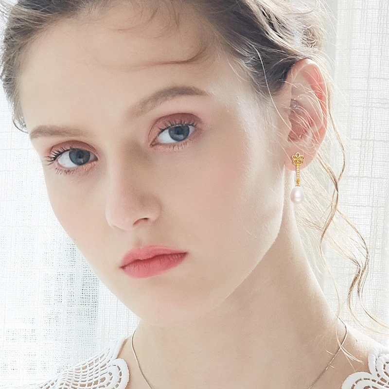 

Cdyle 925 Sterling Silver Flower Earrings Long Tassel Pearl Drop Earrings with Zircon Women Fine Jewelry boucle d'oreille