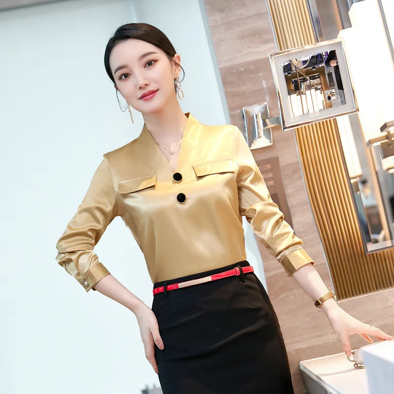 

IZICFLY Spring Summer Fashion Formal Ladies Shirt New Style Women Elegant Office White Yellow Blouse Work Wear Plus Size Tops