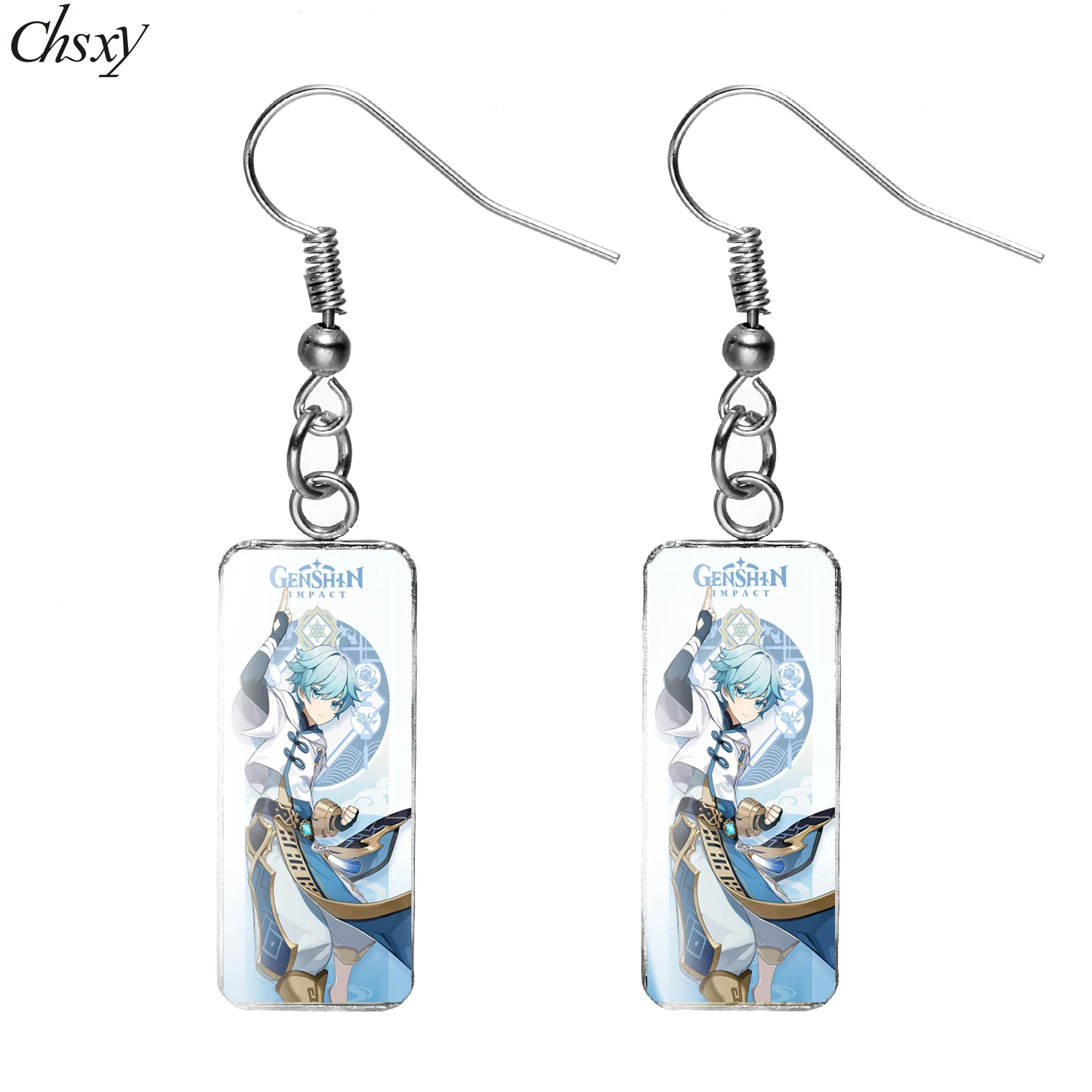 

Genshin Impact Drop Earrings Rectangle Art Photo Handmade Glass Cabochon for Women Wedding Dating Teens Jewelry Gift Accessorie