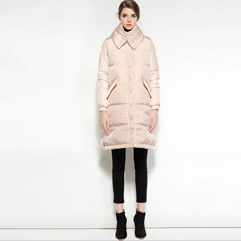 Женская новейшая длинная куртка на утином пуху с большим отворотом женский