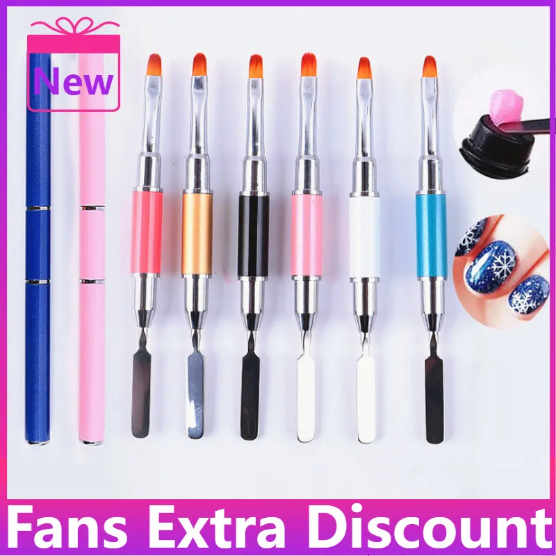 

Модная новинка акриловая кисть для ногтей ручка для рисования с двойной головкой из нержавеющей стали УФ-гель для наращивания градиентного...
