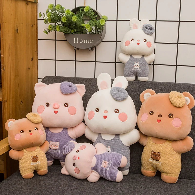 

28/35cm Sweater Dressed Soft Pig Bear Bunny Doll Cute Standing Cartoon Animals Toddlers Kids Appeasing Plushie