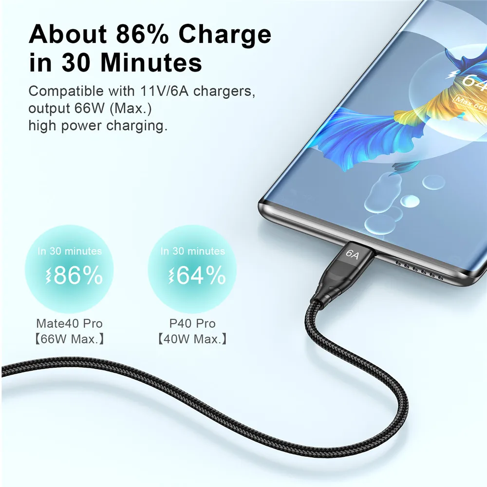 Кабель USB Type-C 66 Вт 6 А для Xiaomi mi 11 12 poco f3 Data QC 3 0 | Мобильные телефоны и аксессуары