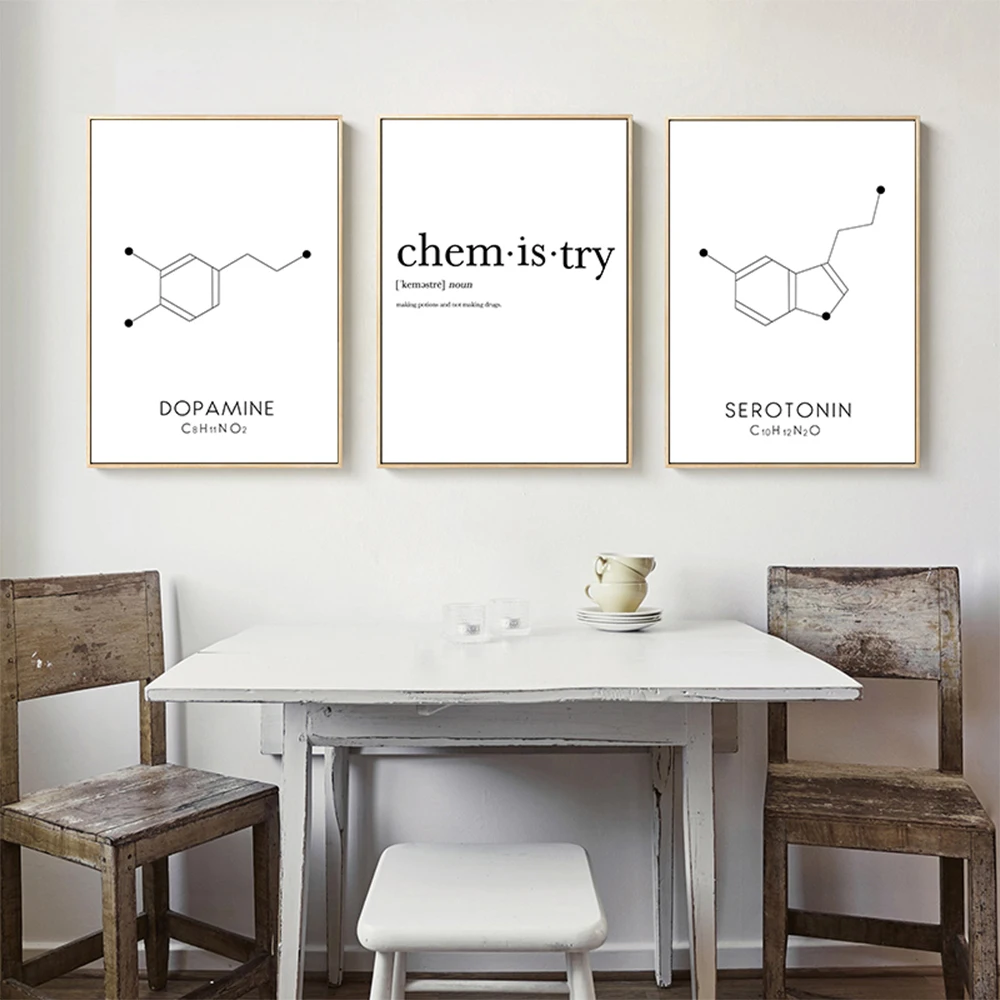 

Abstract Dopamine Line Drawing Poster Molecule Serotonin Wall Art Canvas Painting Chemistry Science Picture Office Decoration